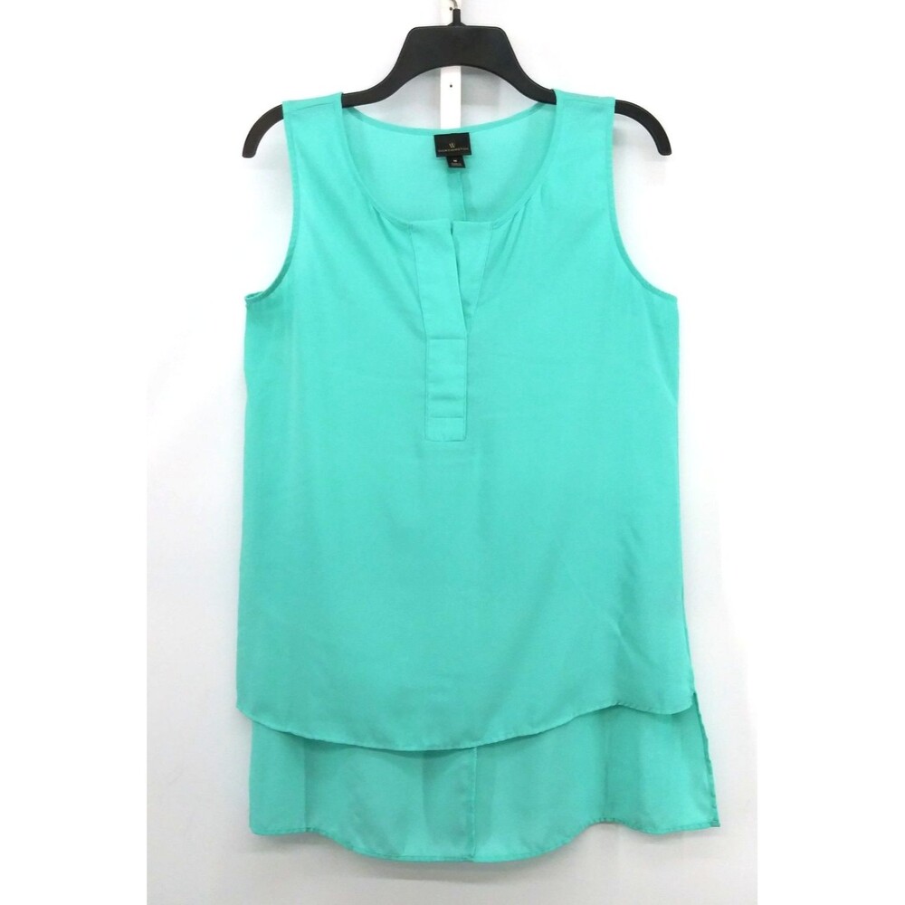 Worthington Blouse Womens Medium Teal Sheer Sleeveless Wide Strap Lightweight